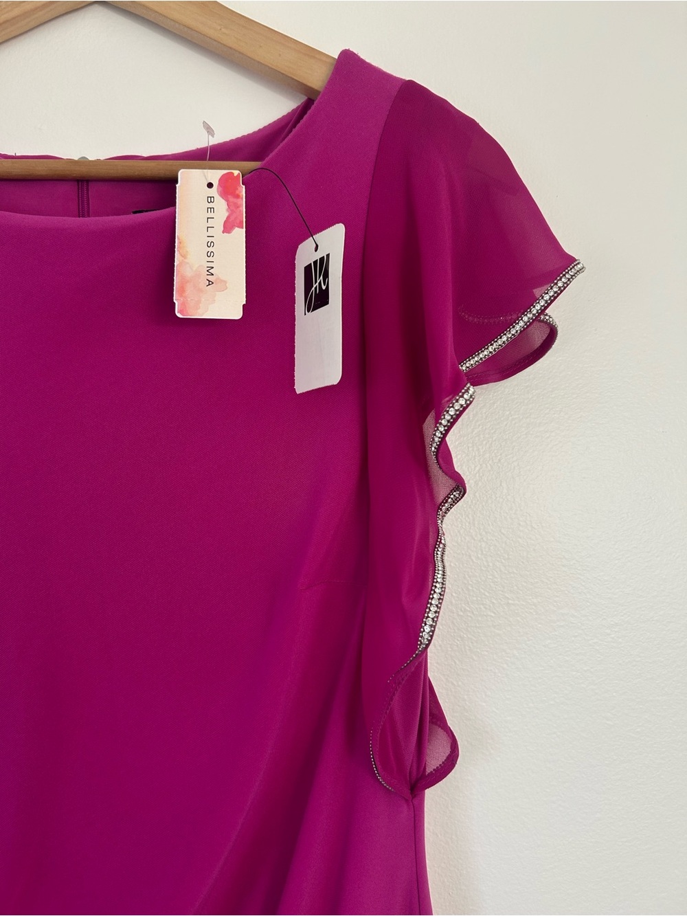 Joseph Ribkoff Magenta Rhinestone Asymmetrical Ruffle Lined Cocktail Dress | US - Picture 9 of 16